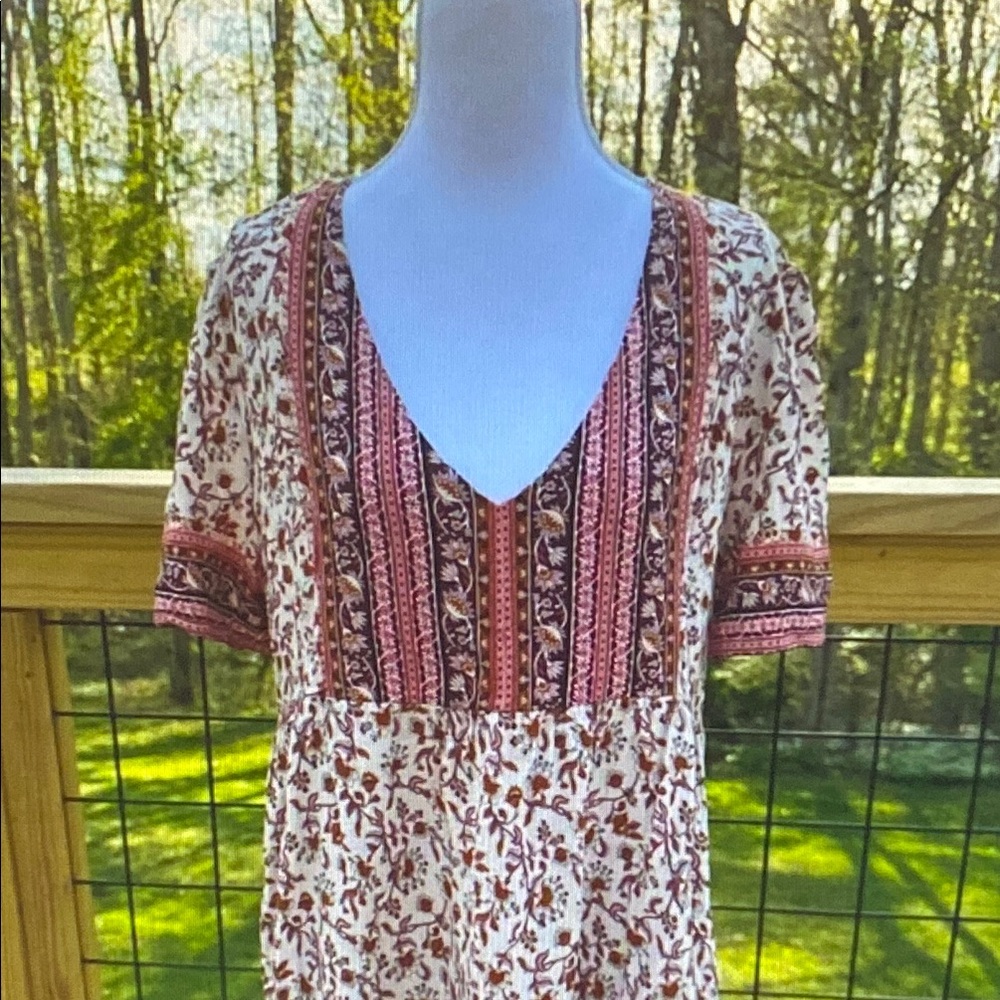 Knox Rose Cream Tunic with Rust and Pink Floral Yoke